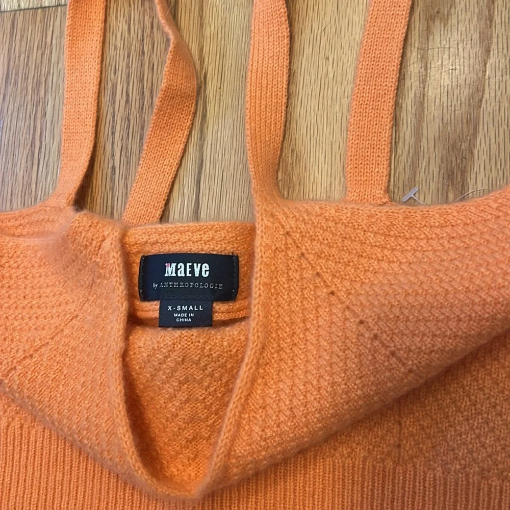 ✨ MAEVE Anthropologie ✨ Coral Orange Cashmere Cropped Sweater Tank Top XS $98 - Picture 4 of 9